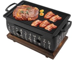 Huishoudelijke Japanse Stijl Barbecue Grill - Mini Hibachi BBQ Houtskool Kachel met Houten Basis voor Yakiniku, Takoyaki en Camping