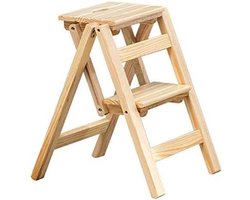Huishoudelijke multifunctionele vouwladderkruk massief houten ladder oplopend platform trapkruk dubbel doel trapstoel (kleur: wit, maat: wit) (licht walnoot wit)