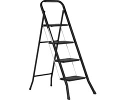Huishoudtrap 4 Treden - Keukentrap Inklapbaar - Zwart - PP-Antislip - Max. Werkhoogte 93cm - Goets