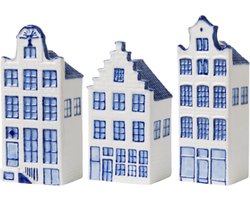Huisjes decoratie - set van 3 - hoogte 14 cm - Delfts blauw - grachtenhuizen - Hollandse cadeautjes - Holland souvenir- relatiegeschenk - typisch Nederlands