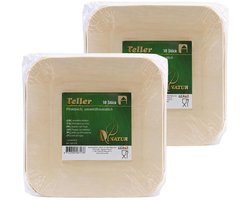 Humbert Feestbordjes - gebaksbordjes - van geperst hout karton - 20x - beige - vierkant - Dia 21 cm - party bordjes - wegwerp servies