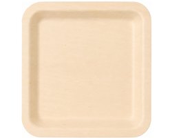 Humbert Taartbordjes - gebaksbordjes - van geperst hout karton - 10x - beige - vierkant - Dia 14 cm - party bordjes - wegwerp servies