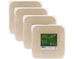 Humbert Taartbordjes - gebaksbordjes - van geperst hout karton - 40x - beige - vierkant - Dia 14 cm - party bordjes - wegwerp servies