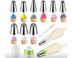 Hunta® Spuitzakken Met Spuitmondjes - Spuitzak Wegwerp - Slagroom & Garneerspuit - 10x Piping Bag Groot & 9x RVS Tips - Taart & Bak Decoratie Spullen