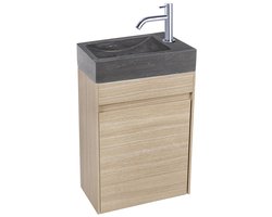 Hura L Set Toiletmeubel - Fontein Limestone - Meubel Eiken - Kraan Chroom - 1 Kraangat - Badkamermeubel - Sanitairmeubel - 2 Jaar Garantie - Nieuw - Reparatie Carry-in