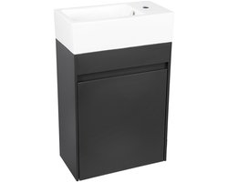 Hura L Set Toiletmeubel - Fontein van Keramiek in de Kleur Wit - Meubel Uitgevoerd in de Kleur Antraciet - 1 Kraangat - Compact Sanitairmeubel voor het Toilet - 2 Jaar Garantie