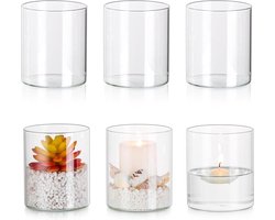 Hurricane Glazen Kaarshouder Set 6 - Cilinder Drijvende Kaarshouders Voor Pilaar Kaarsen - Kleine Vaasjes Voor Bloemen - Heldere Kaarshouders Voor Bruiloft Tafelstuk