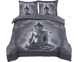 Husch Dekbedovertrek Buddha - 200x200/220 - Zwart/Grijs