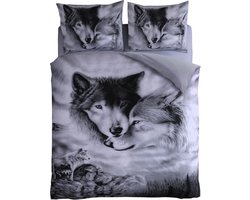Husch Dekbedovertrek Wolven - 200x200/220 - Tweepersoons - Zwart/Grijs