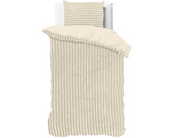 Husch Rib Teddy Dekbedovertrek - Beige- Eenpersoons - 140x200/220 cm - Heerlijk Zachte Teddy