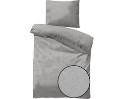 Husch Teddy Fleece Dekbedovertrek Grijs - Eenpersoons - 140x200/220 cm - Heerlijk Zachte Teddy