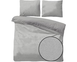 Husch Teddy Fleece Dekbedovertrek Grijs - Lits-Jumeaux - 240x200/220 cm - Heerlijk Zachte Teddy