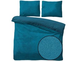 Husch Teddy Fleece Dekbedovertrek Petrol - Tweepersoons - 200x200/220 cm - Heerlijk Zachte Teddy