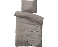 Husch Teddy Fleece Dekbedovertrek Taupe - Eenpersoons - 140x200/220 cm - Heerlijk Zachte Teddy