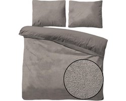 Husch Teddy Fleece Dekbedovertrek Taupe - Tweepersoons - 200x200/220 cm - Heerlijk Zachte Teddy