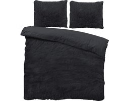 Husch Teddy Fleece Dekbedovertrek Zwart - Tweepersoons - 200x200/220 cm - Heerlijk Zachte Teddy