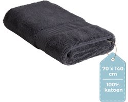 HUSH Living Badhanddoek - per stuk - 70×140 cm - 100% katoen - zware kwaliteit 500g/m2 - stijlvol boord en ophanglus - antraciet