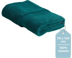 HUSH Living Badhanddoek - per stuk - 70×140 cm - 100% katoen - zware kwaliteit 500g/m2 - stijlvol boord en ophanglus - donkergroen