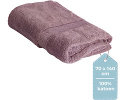 HUSH Living - Badhanddoek - Per Stuk - 70×140 cm - 100% Katoen - Zware Kwaliteit 500g/m2 - Stijlvol Boord en Ophanglus - Vlierbes