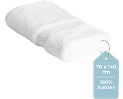 HUSH Living - Badhanddoek - per Stuk - 70×140 cm - 100% Katoen - Zware Kwaliteit 500g/m2 - Stijlvol Boord en Ophanglus - Wit