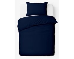 HUSH Living - Dekbedovertrek percale 100% katoen - 200TC - extra fris en koel - sterk en slijtvast - 140x220+20cm - 60x70cm kussensloop - met bevestigingslusjes - navy