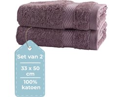 HUSH Living Gastendoek - Handdoek - Set van 2 - 33×50 cm - 100% Katoen - Zware Kwaliteit 500g/m2 - Stijlvol Boord en Ophanglus - Vlierbes