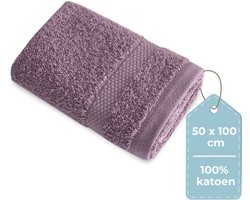 HUSH Living - Handdoek 100% Katoen - Per Stuk - 50×100 cm - Zware Kwaliteit 500g/m2 - Stijlvol Boord en Ophanglus - Vlierbes