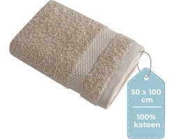 HUSH Living Handdoek - per stuk - 50×100 cm - 100% katoen - zware kwaliteit 500g/m2 - stijlvol boord en ophanglus - zand