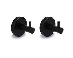HUSH Living - Handdoekhaakjes - Set van 2 stuks - Wandmontage - Inclusief Bevestigingsmateriaal - Geborsteld Staal - Zwart