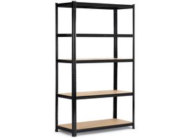 HUSH Living Metalen Opbergrek - 180x90x40cm - Stellingkast - Voorraadkast - 5 MDF Planken - 175kg per Plank - Zwart