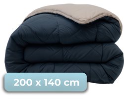 HUSH Living - Wasbaar Dekbed - Tweekleurig Design - 140x200 cm – 300 Gsm - Inclusief Bijpassende Kussensloop - Navy / Taupe