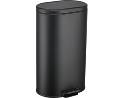 HÜSQ PedalMate Prullenbak - Pedaalemmer van 30 liter - ovaalvormige Vuilnisbak - mat zwarte Vuilbak