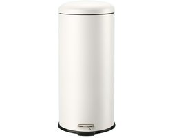 HÜSQ Prullenbak 30 liter - ronde "Slimbin" Pedaalemmer van 30 liter - Soft-Close Vuilbak - Vuilnisbak in gebroken wit