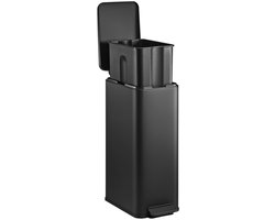 HÜSQ Prullenbak - 30 Liter - Smal - RVS Vuilnisbak / Afvalemmer / Pedaalemmer - Met Voetpedaal en Soft Close - Mat Zwart