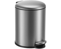 HÜSQ Prullenbak 5 Liter - "Slimbin" - Soft-close Pedaalemmer - ronde Vuilnisbak voor WC of Badkamer - mat geborsteld RVS zilver