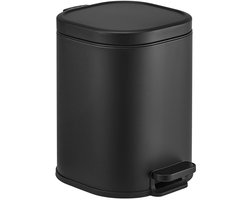 HÜSQ Prullenbak 5 Liter - Soft-close Pedaalemmer - kleine rechthoekige Vuilnisbak voor Toilet, Badkamer, Keuken of Kantoor - Afvalbakje - mat zwart