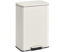 HÜSQ Prullenbak 60 Liter - Grote Pedaalemmer in Metaal Soft-close Afvalbak voor Kantoor of Keuken - Vuilnisbak in RVS - zacht crème / gebroken wit