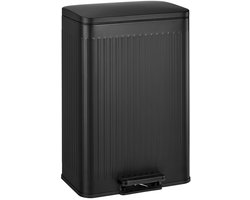 HÜSQ Prullenbak 60 Liter - metalen Pedaalemmer met zachte Sluiting - Afvalbak voor Kantoor of Keuken - Vuilnisbak in RVS - mat zwart