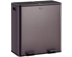 HÜSQ Prullenbak 60L (2x30 liter) – Recycle Soft-Close Vuilnisbak in RVS met 2 Vakken – Afvalscheiding Afvalbak – Pedaalemmer in gun metal