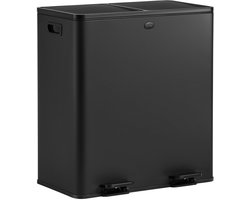 HÜSQ Prullenbak 60L (2x30L) – Full Black Edition - Soft-Close Vuilnisbak in RVS – Afvalscheiding – Zwart