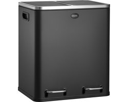 HÜSQ Prullenbak van 30 liter (2 x 15L), Pedaalemmer met 2 Vakken - Duo Vuilbak - Afvalbak voor Afvalscheiding - dubbele Vuilnisbak in RVS - Mat Zwart