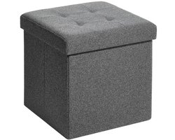 HÜSQ rechthoekige Poef met Opbergruimte - Hocker met premium Stof - Opbergpoef met Deksel - 38x38x38 - grijs