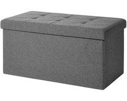 HÜSQ rechthoekige Poef met Opbergruimte - Hocker met premium Stof - Opbergpoef met Deksel - 76x38x38 - grijs