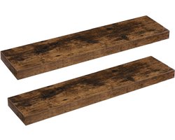 HÜSQ Set van 2 zwevende Wandplanken – 80 cm – inclusief robuust Ophang Frame met Dubbele Buis – Houten Boekenplank 10 kg belastbaar - vintage bruin