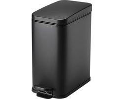 HÜSQ Slimbin smalle Prullenbak 5 Liter - Soft-close Pedaalemmer - kleine Vuilnisbak voor Toilet, Badkamer, Keuken of Kantoor - Afvalbakje - mat zwart