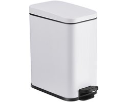 HÜSQ Slimbin smalle Prullenbak 5 Liter - Soft-close Pedaalemmer - kleine Vuilnisbak voor Toilet, Badkamer, Keuken of Kantoor - Afvalbakje - wit