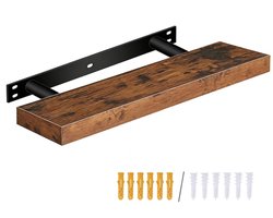 HÜSQ zwevende Wandplank – 60 cm lang – inclusief sterk Ophang Frame met Dubbele Buis – Houten Boekenplank 10 kg belastbaar - vintage bruin