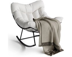 Hutjemutje - fauteuil - schommelstoel - loungestoel - voor binnen & buiten - met dik kussen - extra groot - extra comfortabel - ei vormig - wit