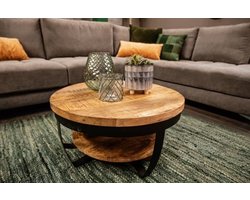 HUUS Salontafel Edith - mangohout - woon - kamer - Bruin - hout tafel voor binnen - bijzettafel - 90x90x42 cm