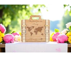 Huwelijkscadeau - Houten reiskoffer - Félicitations pour vorte Mariage - FR- Just Married - Geldcadeau - Trouwen - Huwelijk - Hout - Origineel - Wedding - Geschenk - Love - Proficiat met jullie Huwelijk - Bruidspaar - Bruiloft - Vintage - Travel